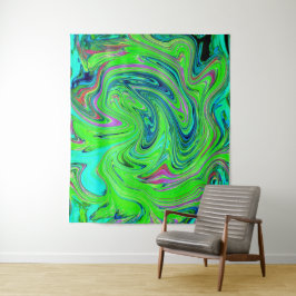 ライムグリーンとブルーグルーヴィー抽象芸術レトロアート タペストリー