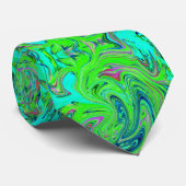 ライムグリーンとブルーグルーヴィー抽象芸術レトロアート ネクタイ (ロール)