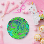 ライムグリーンとブルーグルーヴィー抽象芸術レトロアート ペーパープレート (パーティー)