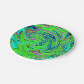 ライムグリーンとブルーグルーヴィー抽象芸術レトロアート ペーパープレート (アングル)