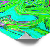 ライムグリーンとブルーグルーヴィー抽象芸術レトロアート ポスター (角)