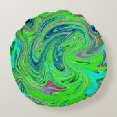 ライムグリーンとブルーグルーヴィー抽象芸術レトロアート ラウンドクッション (裏面)