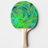 ライムグリーンとブルーグルーヴィー抽象芸術レトロアート 卓球ラケット (裏面)