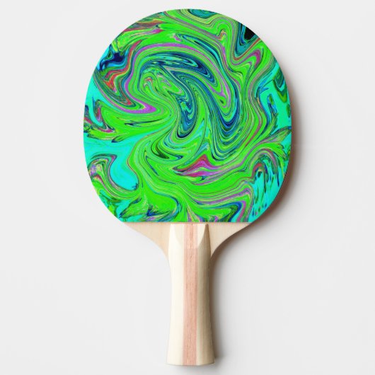ライムグリーンとブルーグルーヴィー抽象芸術レトロアート 卓球ラケット (正面)