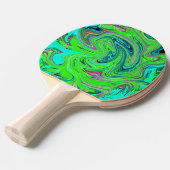 ライムグリーンとブルーグルーヴィー抽象芸術レトロアート 卓球ラケット (正面アングル)