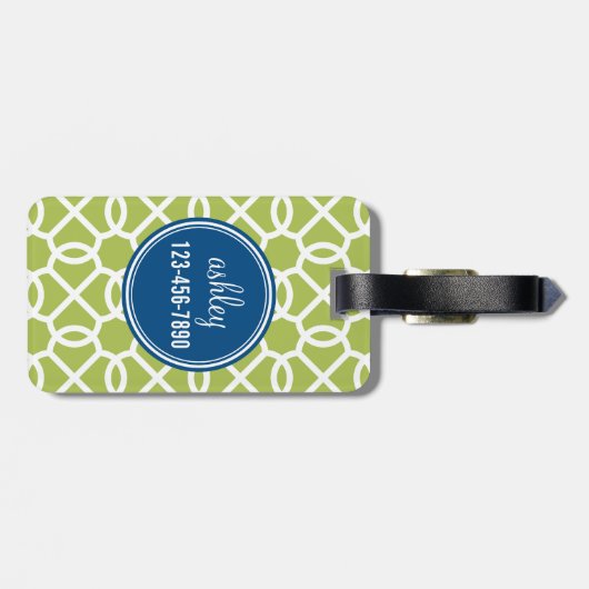 ライムグリーンとブルージオメトリックパターンモノグラム ラゲッジタグ (裏面横)