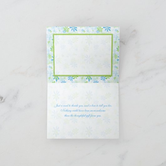 ライムグリーンとブルーフローラサンキューノートカード サンキューカード (内部)