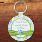 ライムグリーンとブルーフローラ結婚式の引き出物キーチェーン キーホルダー (正面)
