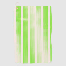 ライムグリーンとベージュ5つのストライプパターン ゴルフタオル