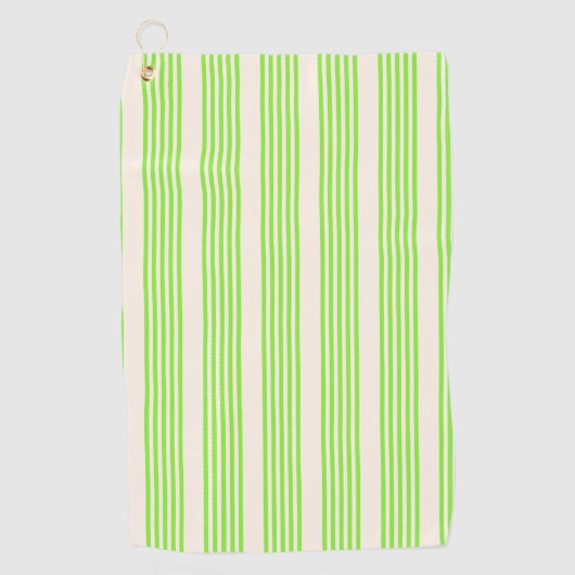 ライムグリーンとベージュ5つのストライプパターン ゴルフタオル (正面)