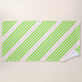 ライムグリーンとベージュ5つのストライプパターン ビーチタオル