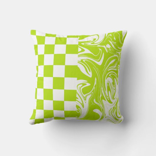 ライムグリーンとホワイトのチェックと渦巻き クッション (裏面)