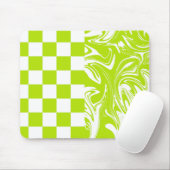 ライムグリーンとホワイトのチェックと渦巻き マウスパッド (マウス)
