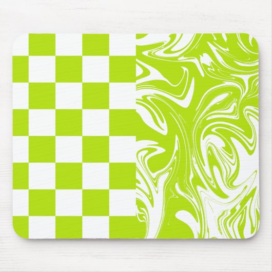 ライムグリーンとホワイトのチェックと渦巻き マウスパッド (正面)