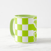 ライムグリーンとホワイトのチェックと渦巻き マグカップ (正面左)