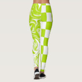 ライムグリーンとホワイトのチェックと渦巻き レギンス (裏面)