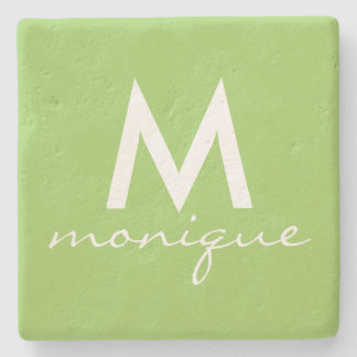 ライムグリーンとホワイトのモノグラム ストーンコースター