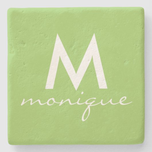 ライムグリーンとホワイトのモノグラム ストーンコースター (正面)