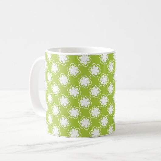 ライムグリーンとホワイトの花柄 コーヒーマグカップ (正面左)