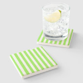 ライムグリーンとホワイトキャンディストライプー ストーンコースター (横)