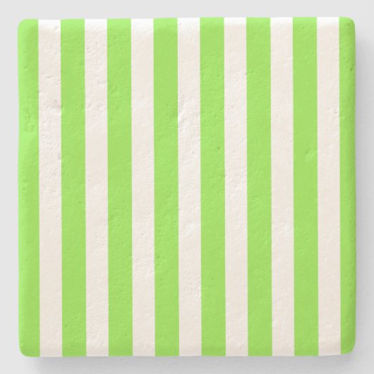ライムグリーンとホワイトキャンディストライプー ストーンコースター (正面)