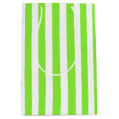 ライムグリーンとホワイトキャンディストライプー ミディアムペーパーバッグ (正面)