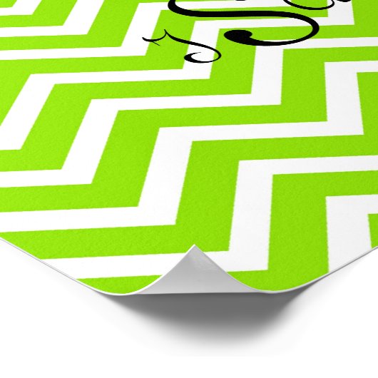 ライムグリーンとホワイトシェブロンモノグラムウォールアート ポスター (角)