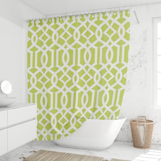 ライムグリーンとホワイトトレリス シャワーカーテン