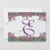 ライムグリーンとラズベリーのダマスク柄 ウェディング 招待状 (裏面)