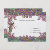 ライムグリーンとラズベリーのダマスク柄 ウェディング 招待状 (正面/裏面)