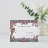 ライムグリーンとラズベリーのダマスク柄 ウェディング 招待状 (スタンド正面)