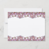 ライムグリーンとラズベリーのダマスク模様のウェディングプレイスカード 招待状 (裏面)