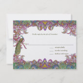 ライムグリーンとラズベリーのダマスク・ウェディング・インビテーション 出欠カード (正面)