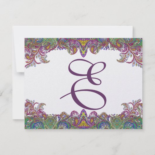 ライムグリーンとラズベリーのダマスク・ウェディング・インビテーション 出欠カード (裏面)