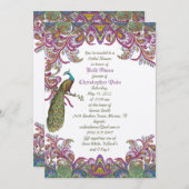 ライムグリーンとラズベリーダマスウェディングシャワー 招待状 (正面/裏面)