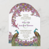 ライムグリーンとラズベリーダマスウェディング招待状 招待状 (正面/裏面)