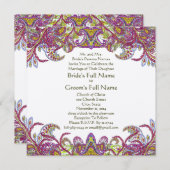 ライムグリーンとラズベリーダマスウェディング招待状 招待状 (正面/裏面)