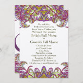 ライムグリーンとラズベリーダマスウェディング招待状 招待状 (正面/裏面)