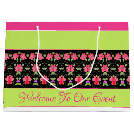 ライムグリーンと明るいピンク ラージペーパーバッグ