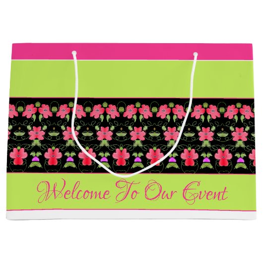 ライムグリーンと明るいピンク ラージペーパーバッグ (正面)