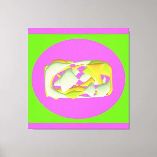 ライムグリーンと明るい紫色のパターン キャンバスプリント (正面)