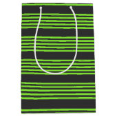 ライムグリーンと木炭ストライプ五つ ミディアムペーパーバッグ (正面)