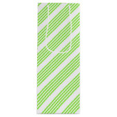 ライムグリーンと白い5つのストライプパターン ワインギフトバッグ (正面)