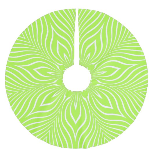 ライムグリーンと白ストライプの花 ブラッシュドポリエステルツリースカート (正面)