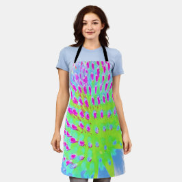 ライムグリーンと紫の抽象芸術円錐花 エプロン