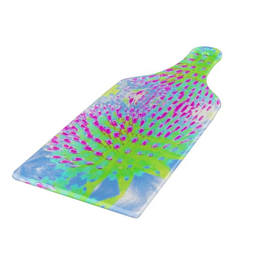 ライムグリーンと紫の抽象芸術円錐花 カッティングボード (角)