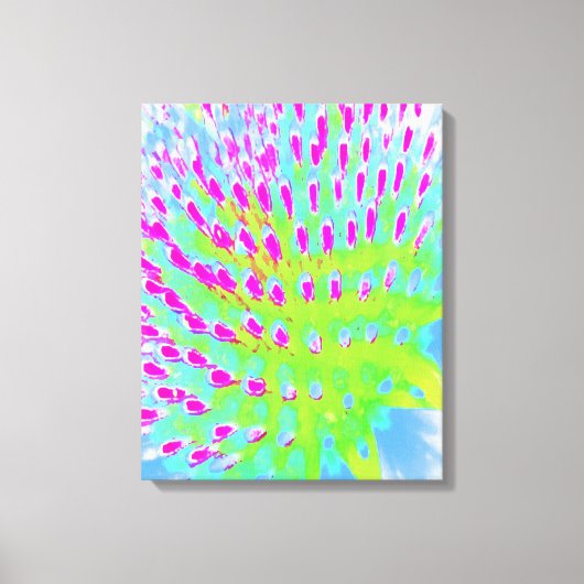 ライムグリーンと紫の抽象芸術円錐花 キャンバスプリント (正面)