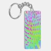 ライムグリーンと紫の抽象芸術円錐花 キーホルダー (正面左)