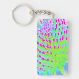 ライムグリーンと紫の抽象芸術円錐花 キーホルダー