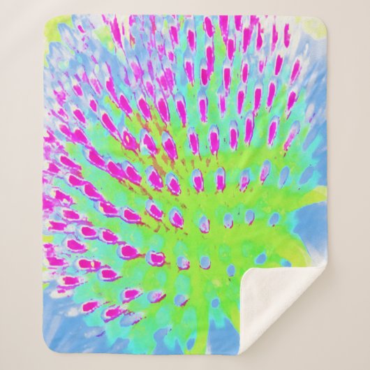 ライムグリーンと紫の抽象芸術円錐花 シェルパブランケット (正面)